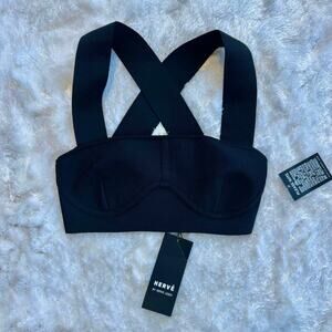 Hervé Léger Black Cross-Back Crop Top